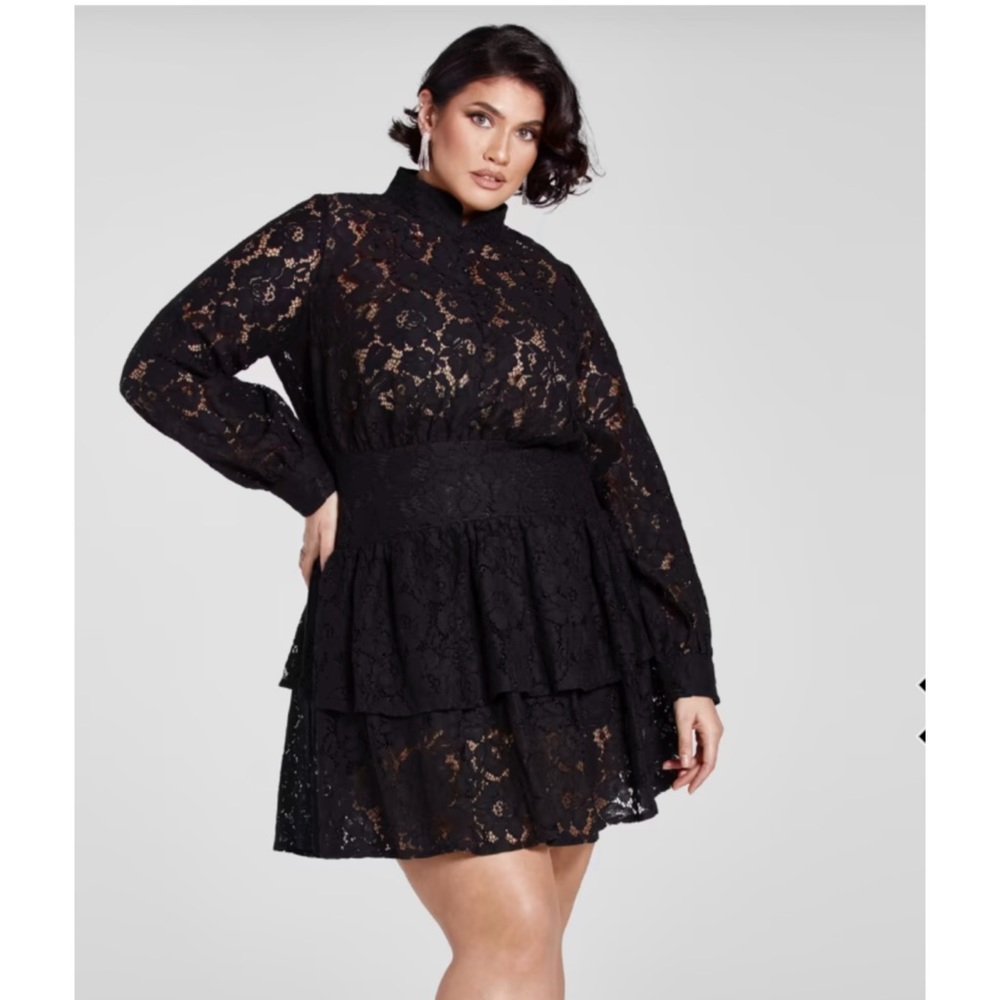 NWT Fashion to Figure sexy black lace ruffle dress sz 1X or 14/16